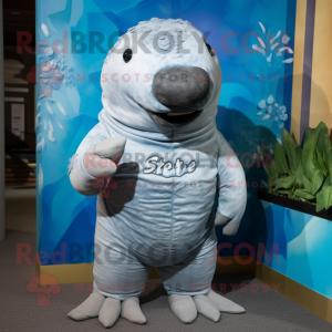 Silver Stellar's sea cow mascot costume character dressed with Shorts and Mittens