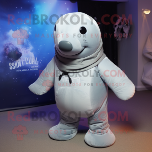 Silver Stellar's sea cow mascot costume character dressed with Shorts and Mittens