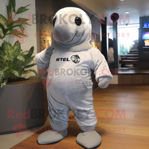 Silver Stellar's sea cow mascot costume character dressed with Shorts and Mittens