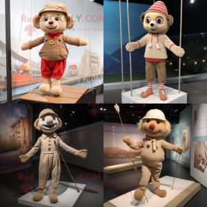 Tan tightrope walker mascot costume character dressed with Blouse and Beanies