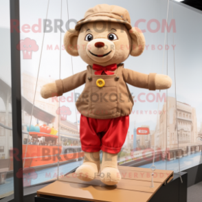 Tan tightrope walker mascot costume character dressed with Blouse and Beanies