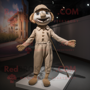 Tan tightrope walker mascot costume character dressed with Blouse and Beanies