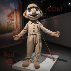 Tan tightrope walker mascot costume character dressed with Blouse and Beanies