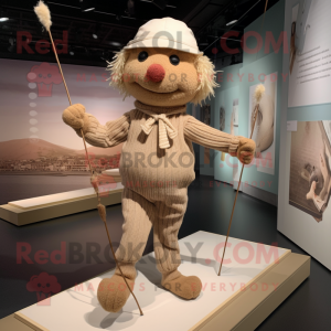 Tan tightrope walker mascot costume character dressed with Blouse and Beanies