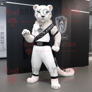 White Panther mascot costume character dressed with Sheath Dress and Belts