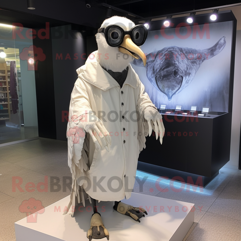 White Vulture mascot costume character dressed with Cover-up and Eyeglasses White Vulture mascot costume character dressed with Cover-up and Eyeglasses