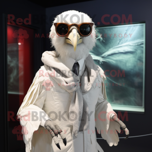 Personaggio del costume della mascotte dell avvoltoio bianco vestito con cover-up e occhiali