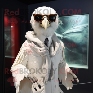 White Vulture mascot costume character dressed with Cover-up and Eyeglasses