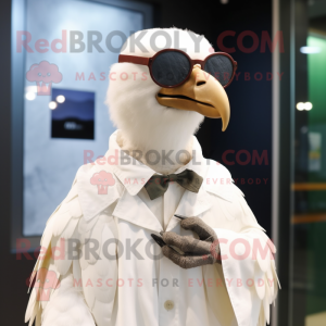 White Vulture mascot costume character dressed with Cover-up and Eyeglasses