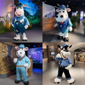 Blue Holstein cow mascot costume character dressed with Cargo Pants and Headbands