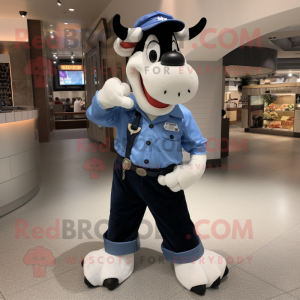 Blue Holstein cow mascot costume character dressed with Cargo Pants and Headbands