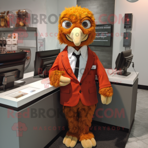 Rust Fried Chicken mascot costume character dressed with Suit Jacket and Keychains