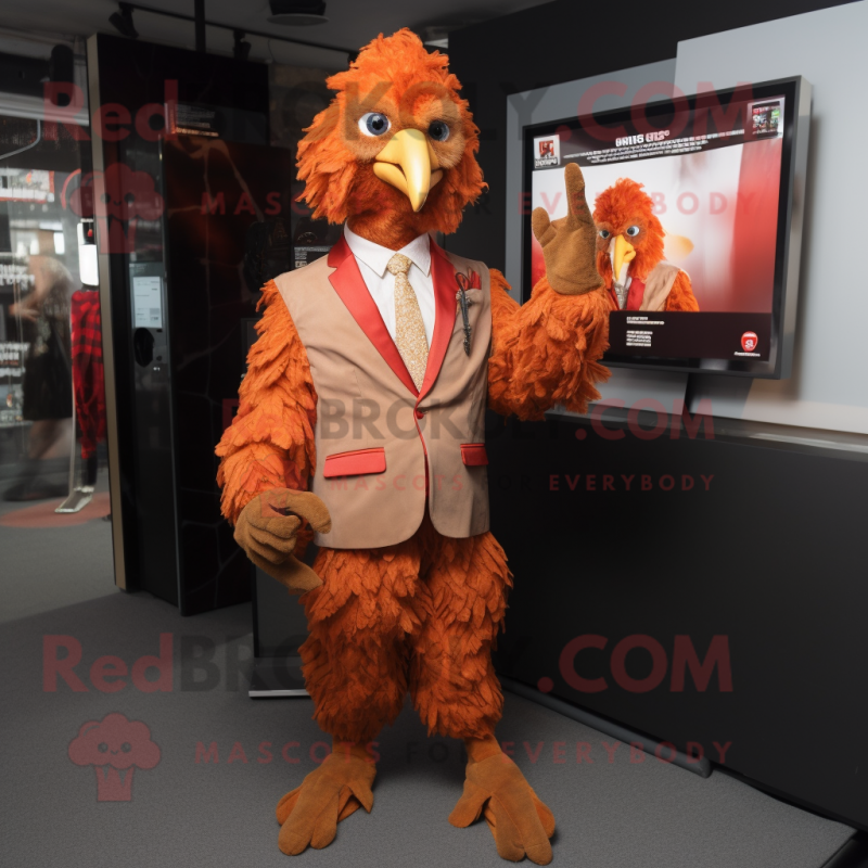 Rust Fried Chicken mascot costume character dressed with Suit Jacket and Keychains Rust Fried Chicken mascot costume character dressed with Suit Jacket and Keychains