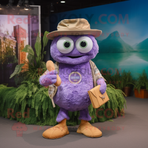 Lavender Fried Calamari mascot costume character dressed with Cargo Shorts and Hats