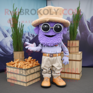 Lavender Fried Calamari mascot costume character dressed with Cargo Shorts and Hats