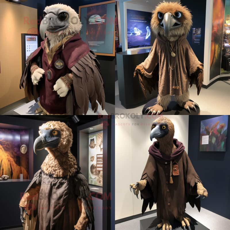 Brown Vulture mascot costume character dressed with Graphic Tee and Shawl pins Brown Vulture mascot costume character dressed with Graphic Tee and Shawl pins
