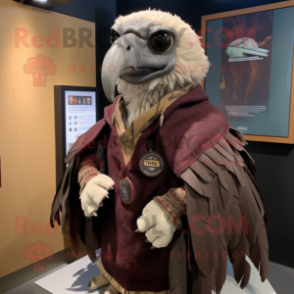 Brown Vulture mascot costume character dressed with Graphic Tee and Shawl pins