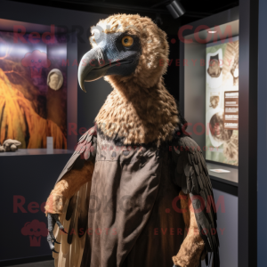 Brown Vulture mascot costume character dressed with Graphic Tee and Shawl pins