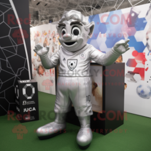 Silver soccer goal mascot costume character dressed with Rash Guard and Earrings