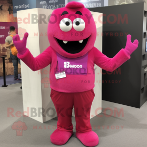 Magenta But mascot costume character dressed with Tank Top and Suspenders
