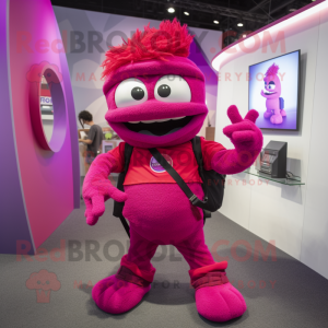 Magenta But mascot costume character dressed with Tank Top and Suspenders
