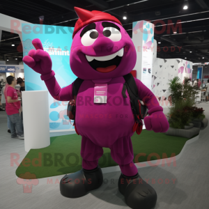 Magenta But mascot costume character dressed with Tank Top and Suspenders