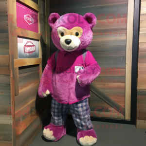 Magenta bamse maskot...