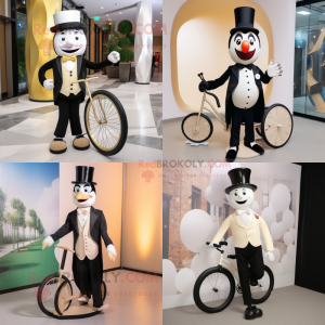 Beige unicyclist mascot costume character dressed with Tuxedo and Caps