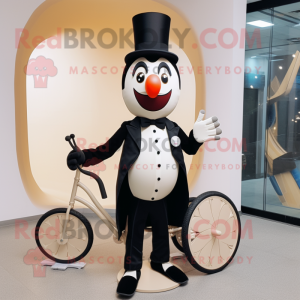 Beige unicyclist mascot costume character dressed with Tuxedo and Caps