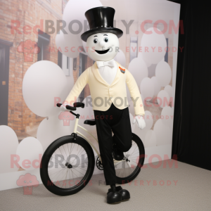 Beige unicyclist mascot costume character dressed with Tuxedo and Caps