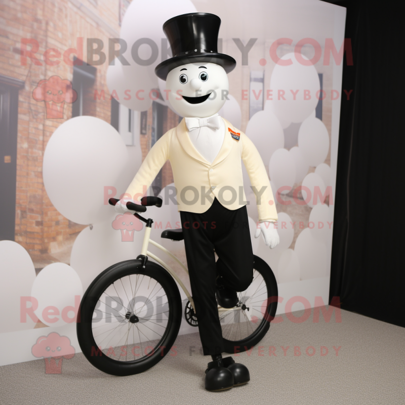 Beige unicyclist mascot costume character dressed with Tuxedo and Caps Beige unicyclist mascot costume character dressed with Tuxedo and Caps