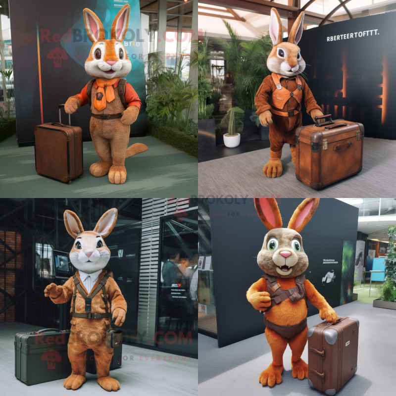 Rust wild rabbit mascot costume character dressed with Bodysuit and Briefcases