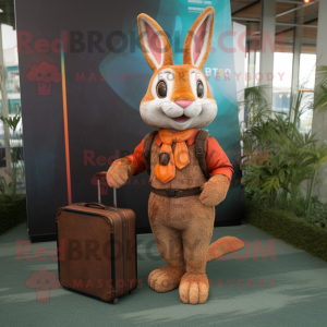 Rust wild rabbit mascot costume character dressed with Bodysuit and Briefcases
