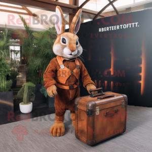 Rust wild rabbit mascot costume character dressed with Bodysuit and Briefcases