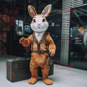 Rust wild rabbit mascot costume character dressed with Bodysuit and Briefcases