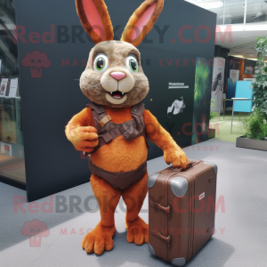 Rust wild rabbit mascot costume character dressed with Bodysuit and Briefcases