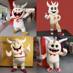 Cream Devil mascot costume character dressed with Bootcut Jeans and Shoe laces