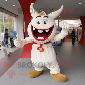 Cream Devil mascot costume character dressed with Bootcut Jeans and Shoe laces