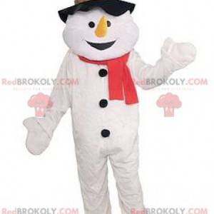 Mascotte de bonhomme de neige avec un chapeau noir -