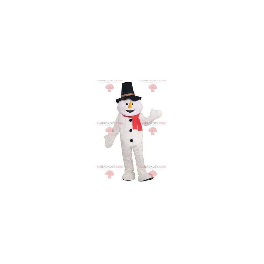 Schneemann Maskottchen mit einem schwarzen Hut - Redbrokoly.com