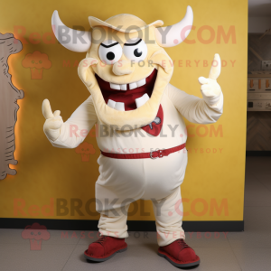 Cream Devil mascot costume character dressed with Bootcut Jeans and Shoe laces