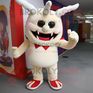 Cream Devil mascot costume character dressed with Bootcut Jeans and Shoe laces