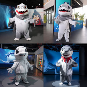 Sølv Shark maskot kostume...