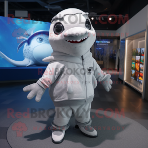 Silver Shark mascot costume character dressed with Sweatshirt and Shawls