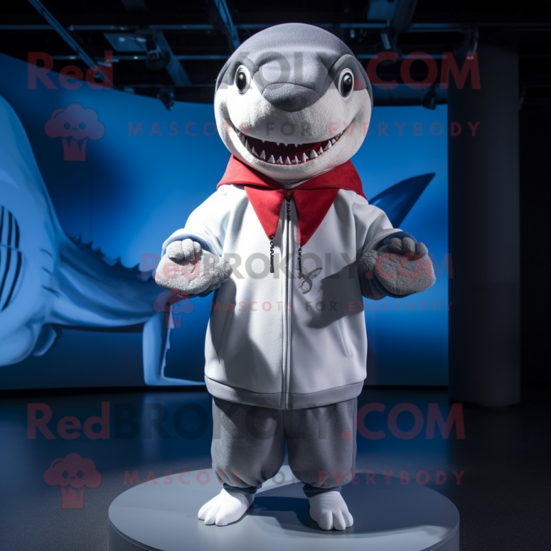 Silver Shark mascot costume character dressed with Sweatshirt and Shawls