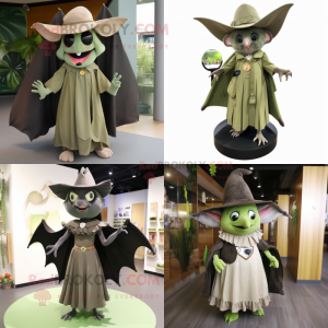 Olive Bat mascot costume character dressed with Maxi Skirt and Hat pins