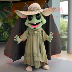 Olive Bat mascot costume character dressed with Maxi Skirt and Hat pins