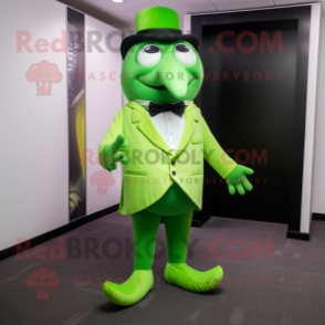 Lime Green Alliance mascot costume character dressed with Tuxedo and Foot pads
