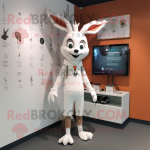 White roe deer mascot costume character dressed with Romper and Shoe clips