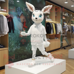 White roe deer mascot costume character dressed with Romper and Shoe clips
